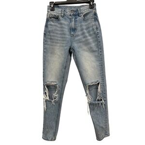 American Eagle Mom Jeans Womens 00 Light Wash Distressed High Rise 100% Cotton